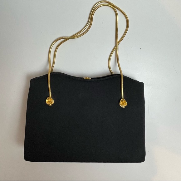 VINTAGE AFTER FIVE BY LAND M BLACK EVENING BAG PURSE Black Satin - Picture 8 of 10